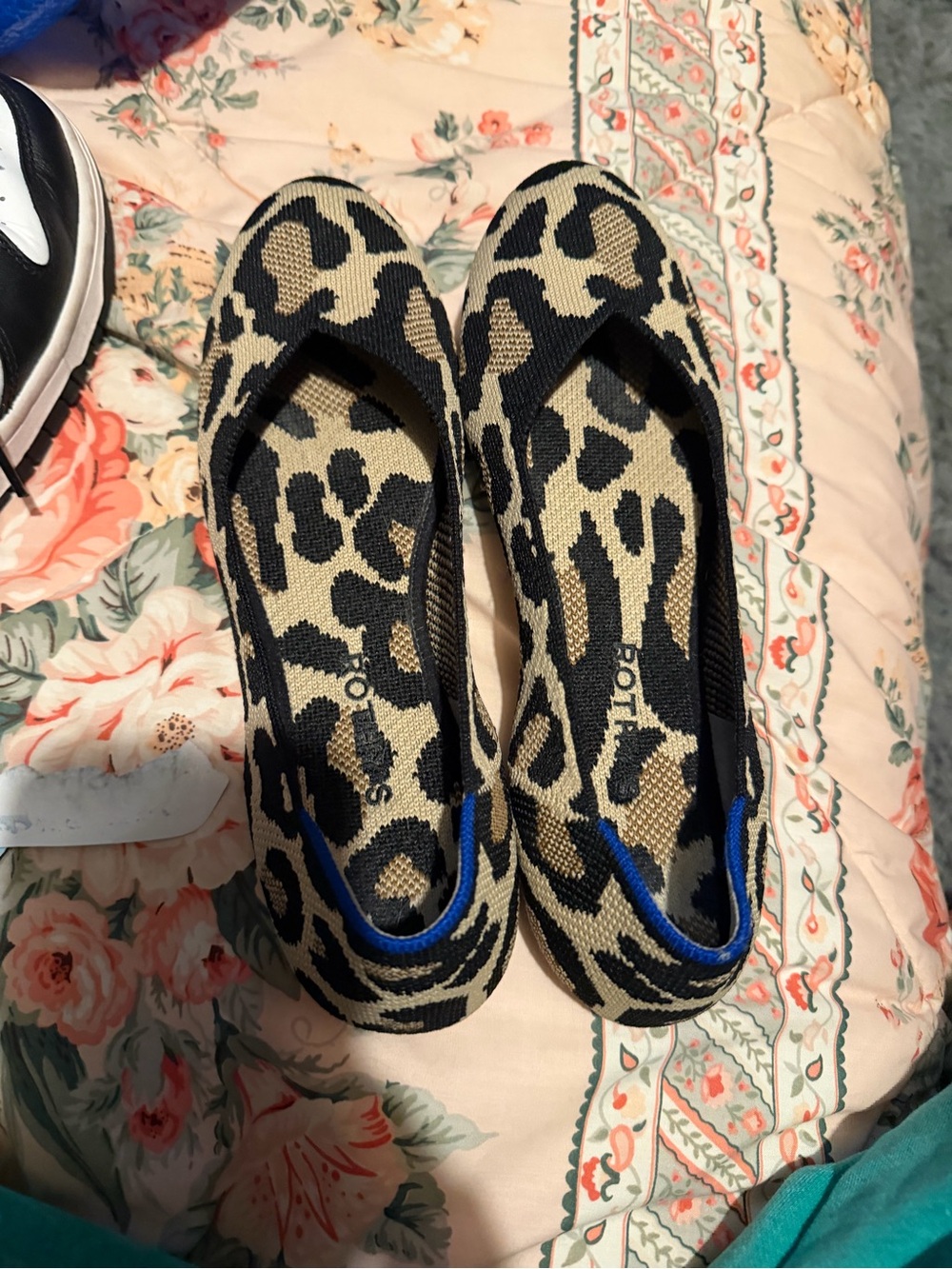 Rothy's Leopard Print Knit Flats in Black and Tan
